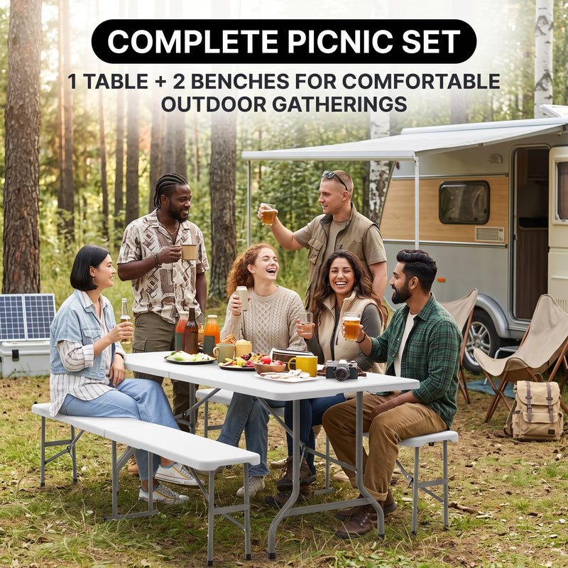 6 FT Folding Picnic Table with Benches - 8