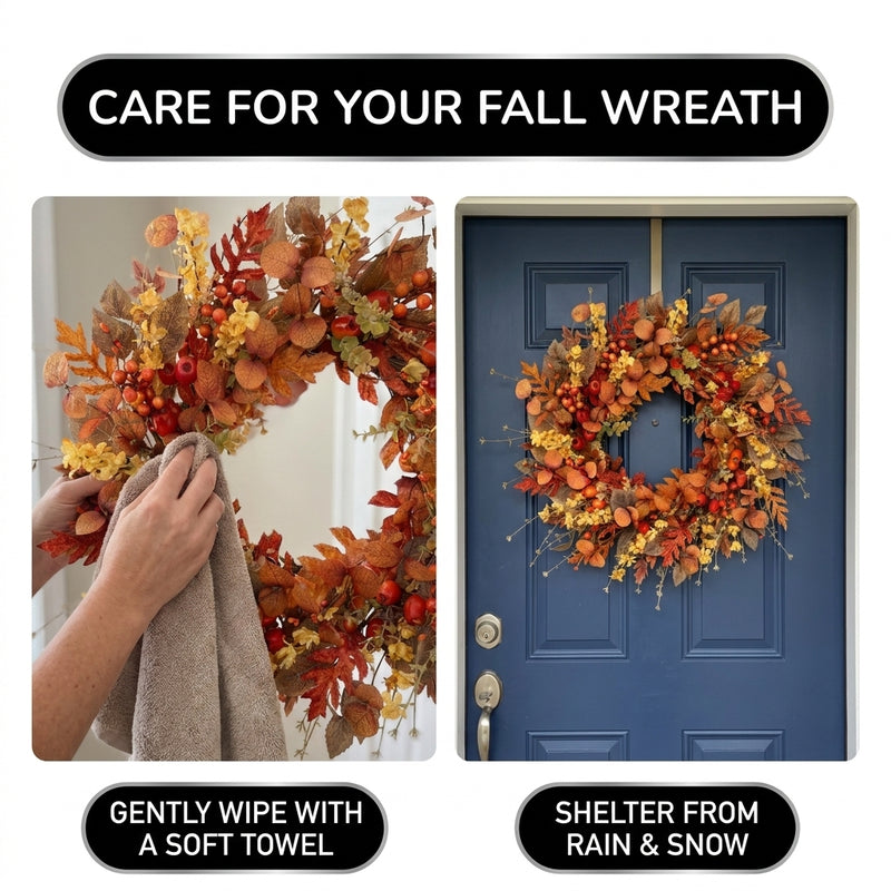 22-Inch Artificial Fall Wreath for Front Door – Berry, Pumpkin & Floral Styles - 8