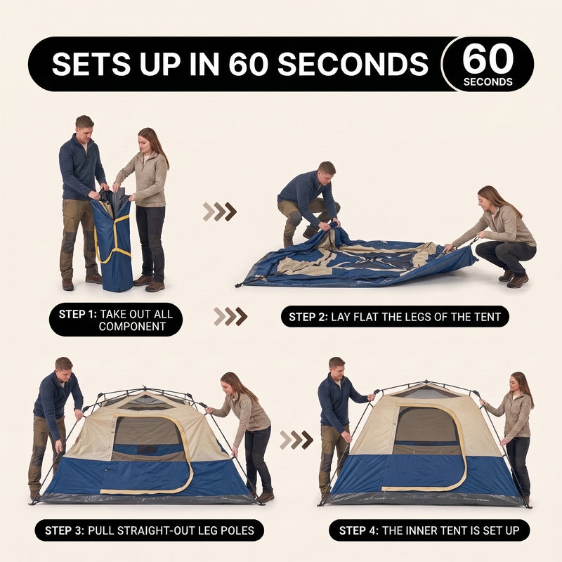 4-6 PERSON INSTANT CABIN CAMPING TENT – WATERPROOF FAMILY TENT WITH RAINFLY & CARRY BAG - 8