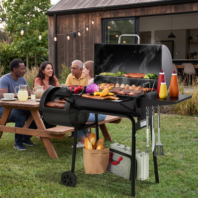 Portable Charcoal Grill with Smoking Function, Foldable Suitcase Design with Wheels, Multi-Tier Storage Rack & Waterproof Cover for Outdoor BBQ Parties - 8