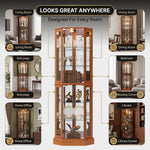Lighted Corner Curio Cabinet – Wooden Display Cabinet with Glass Doors & Adjustable Shelves - 8