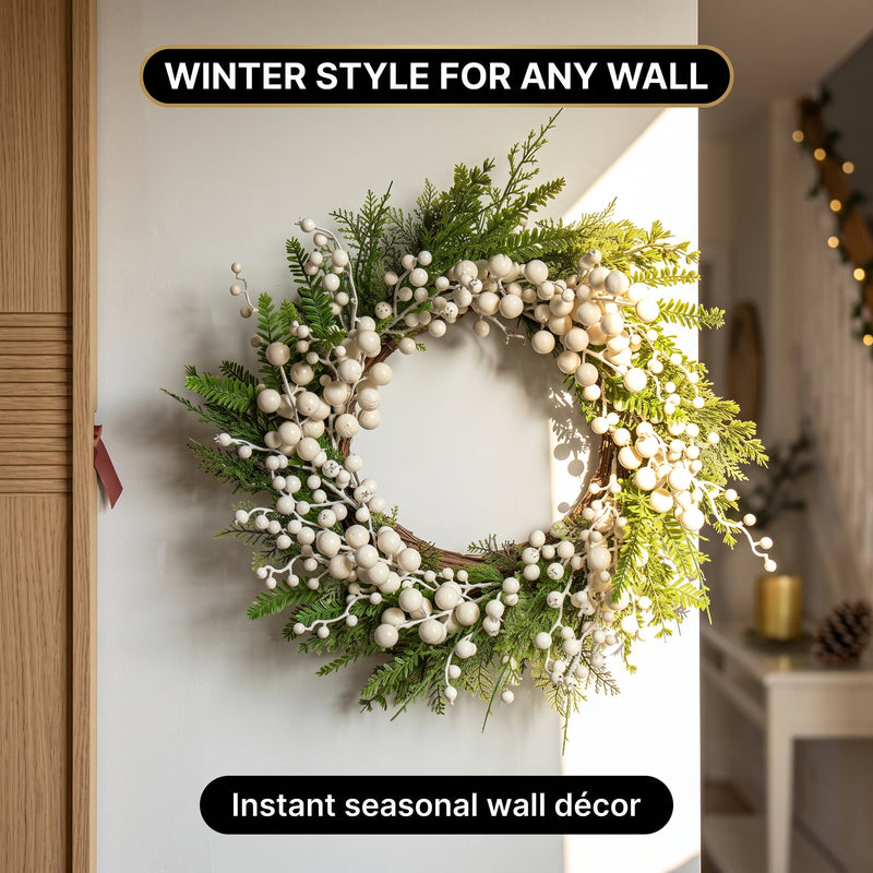 CHRISTMAS BERRY WREATH FOR FRONT DOOR – WINTER PINE HOLIDAY DÉCOR - 8