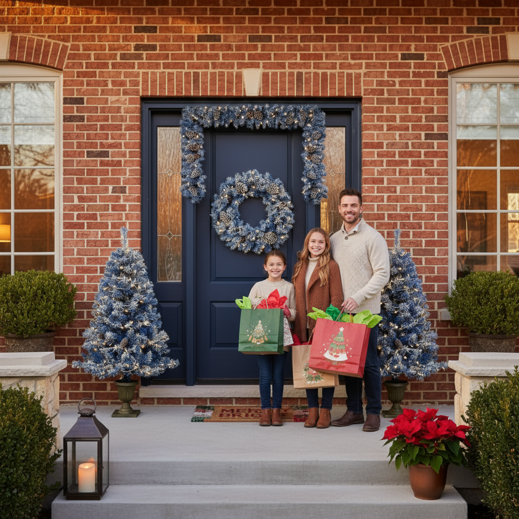 Pre-lit Xmas Tree Artificial Christmas 4-Piece Set,Garland, Wreath and Set of 2 Entrance Trees X-mas with LED Lights, Christmas Tree