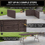 6 FT FOLDING CAMPING TABLE – PORTABLE INDOOR OUTDOOR TABLE WITH WATERPROOF HDPE TOP & CARRY HANDLE - 8