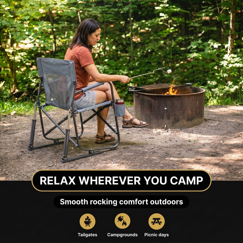 ROCKING CAMPING CHAIR – FOLD-FLAT CHAIR WITH CUP HOLDER - 8