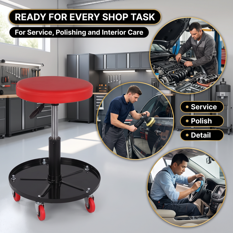 Pneumatic Rolling Mechanic Stool with Wheels – Adjustable Height Shop Stool with Tool Tray, 360° Swivel Seat for Garage & Workshop - 8