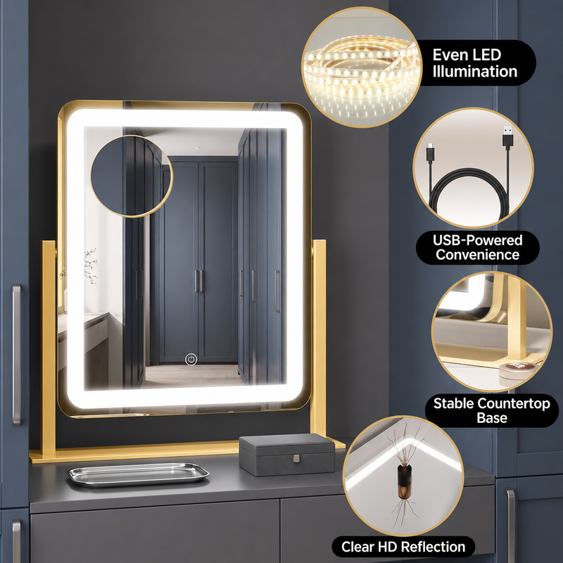 LED Vanity Mirror with Touch Dimming & Magnification - 8