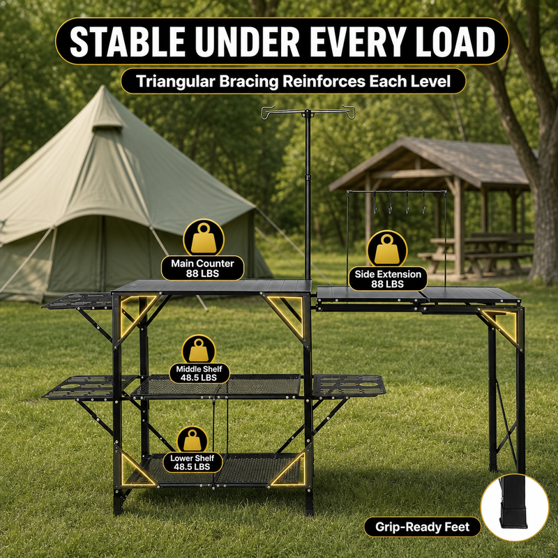 Camping Portable Cook Station/Kitchen Table, Folding Outdoor Cooking Table with Storage - 8