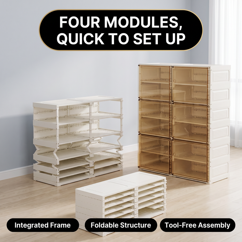 Foldable Shoe Cabinet with Doors – Slim Entryway Shoe Storage Organizer - 8