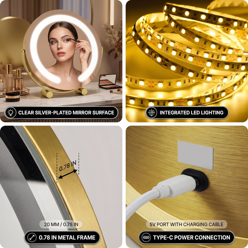 LED Vanity Mirror with Halo Lights – Dimmable, Touch Control, 360° Rotation - 8