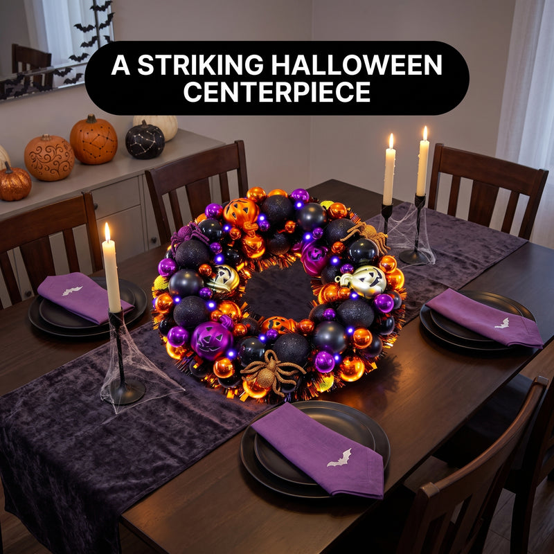 HALLOWEEN WREATH WITH LIGHTS FOR FRONT DOOR – PRE-LIT PUMPKIN, WITCH & GOTHIC PORCH DÉCOR - 8
