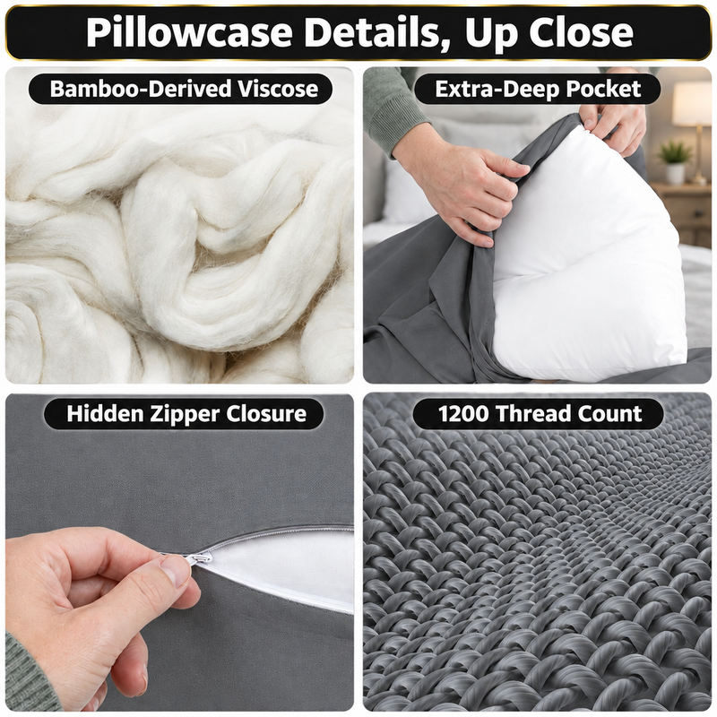 100% Viscose from Bamboo Pillowcases with Zipper, Set of 2 - 8