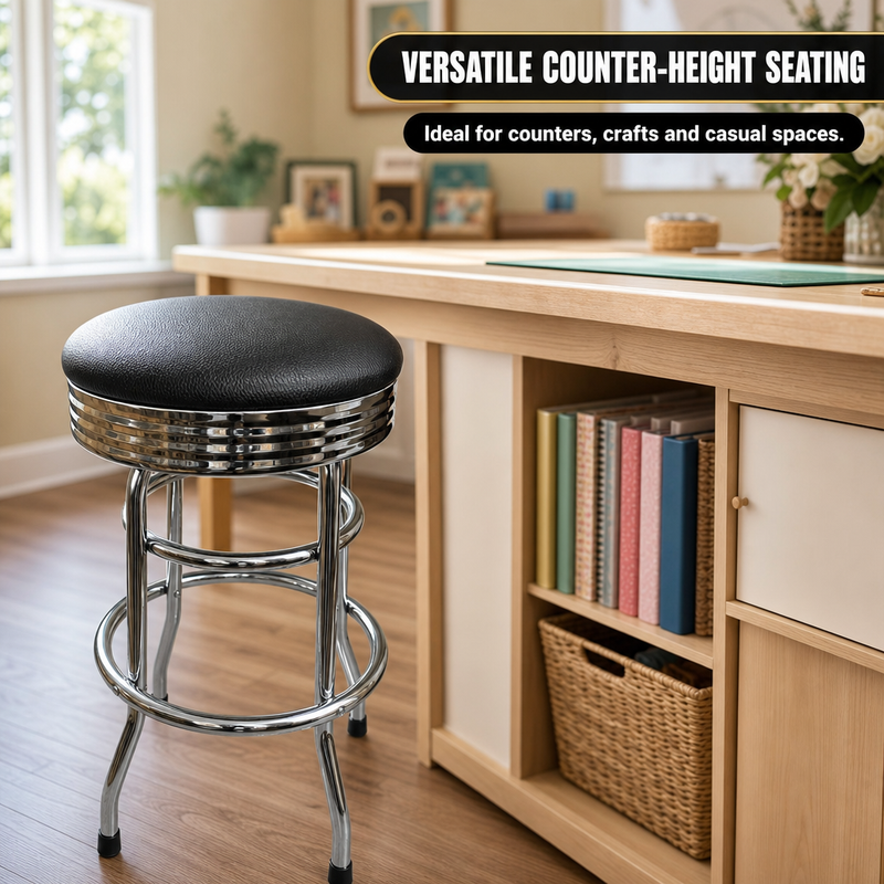 Swivel Bar Stool for Garage & Shop - Backless Counter Stool with Padded Seat, Workbench Stool for Workshop, Single Bar Stool with Chrome Legs - 8
