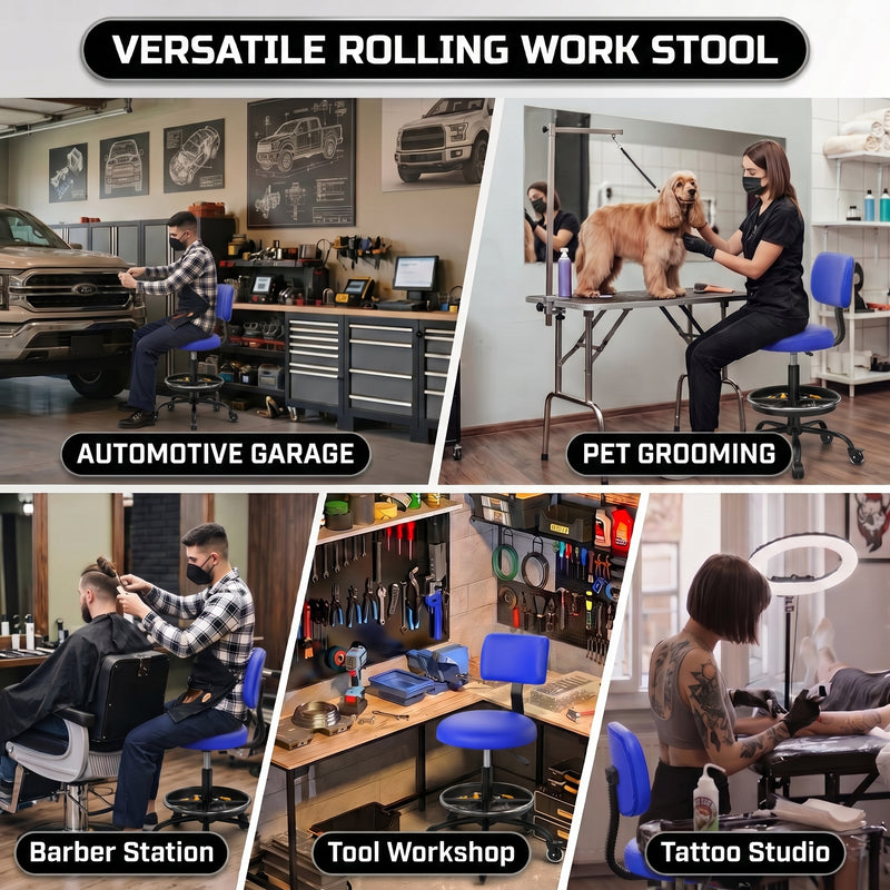 Rolling Mechanic Chair with Backrest and Footrest – Heavy Duty Shop Stool with Wheels, Adjustable Height Swivel Garage Chair - 8