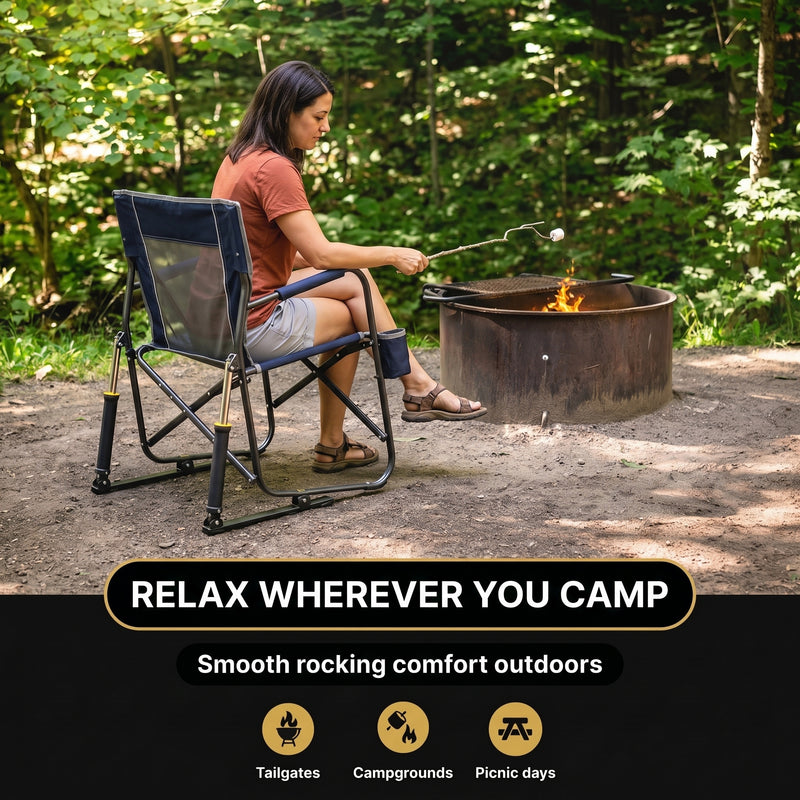ROCKING CAMPING CHAIR – FOLD-FLAT CHAIR WITH CUP HOLDER - 8