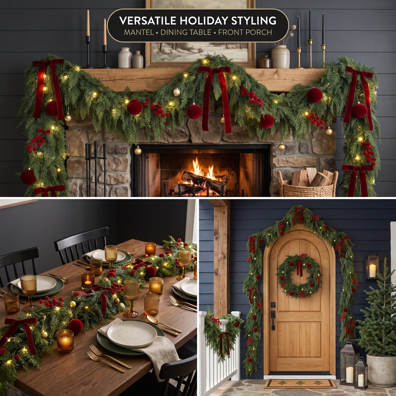 CHRISTMAS GARLAND WITH LIGHTS – PRE-LIT HOLIDAY GREENERY - 8