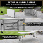 6 FT FOLDING CAMPING TABLE – PORTABLE INDOOR OUTDOOR TABLE WITH WATERPROOF HDPE TOP & CARRY HANDLE - 8