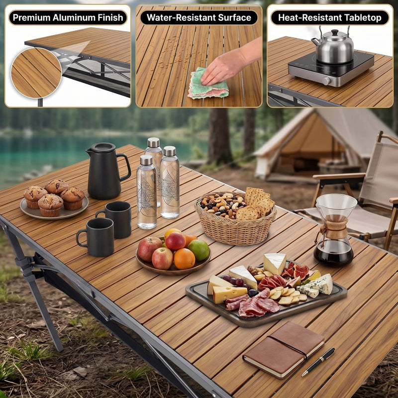Lightweight Aluminum Folding Camping Table – Portable Roll-Up Outdoor Picnic Table with Carry Bag - 8