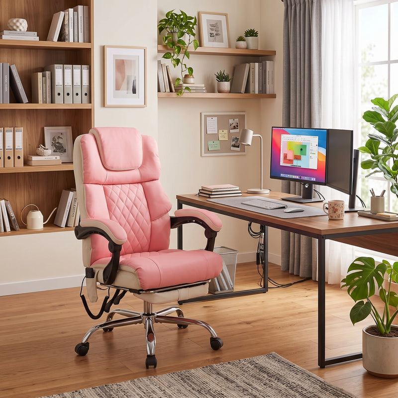 Executive Massage Office Chair with Heated Lumbar, Reclining Backrest & Extendable Footrest - 8