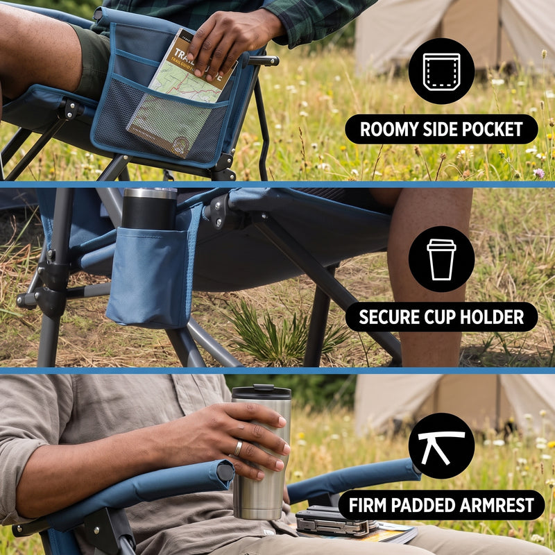 High Back Folding Rocking Camping Chair – Oversized Portable Outdoor Rocker with Cup Holder, Carry Bag & Heavy-Duty Steel Frame - 8
