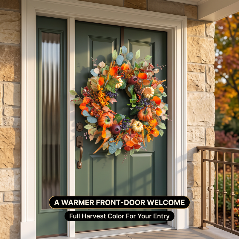 PUMPKIN WREATH FOR FRONT DOOR – FALL FARMHOUSE DÉCOR - 8