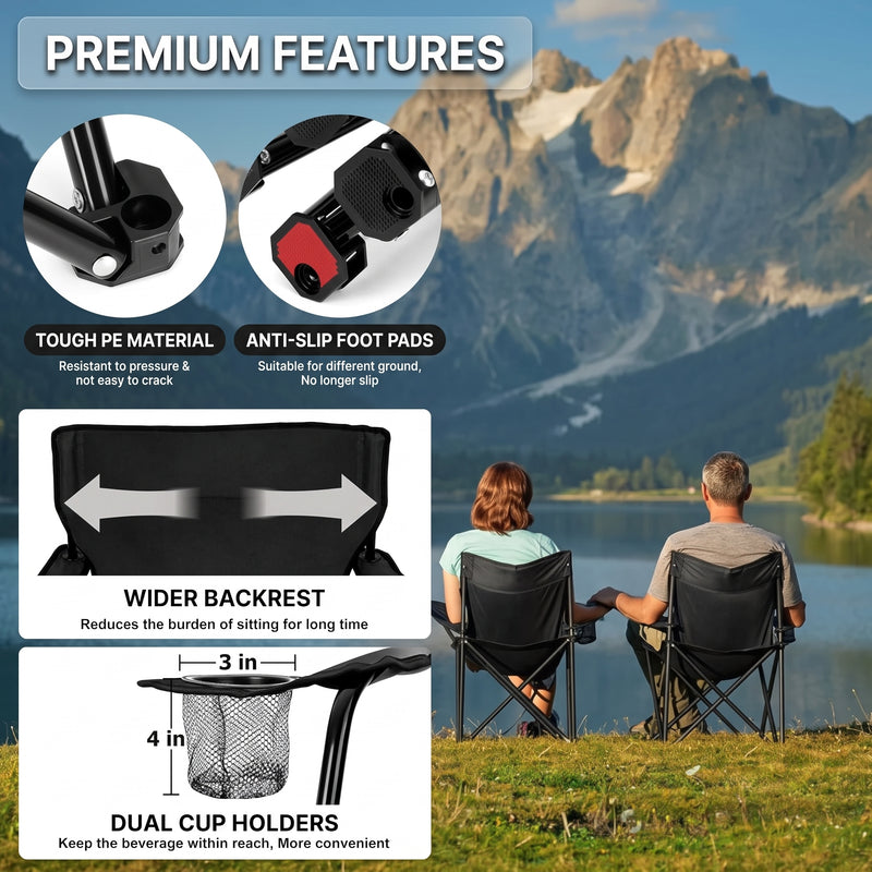 2 Pack Folding Camping Chairs with Cup Holders & Carry Bags - 8