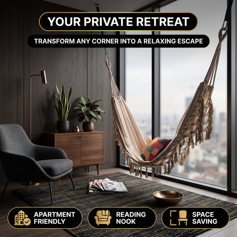 Boho Macrame Double Hammock Swing with Tassels – 2 Person Hanging Chair for Indoor & Outdoor Relaxation - 8