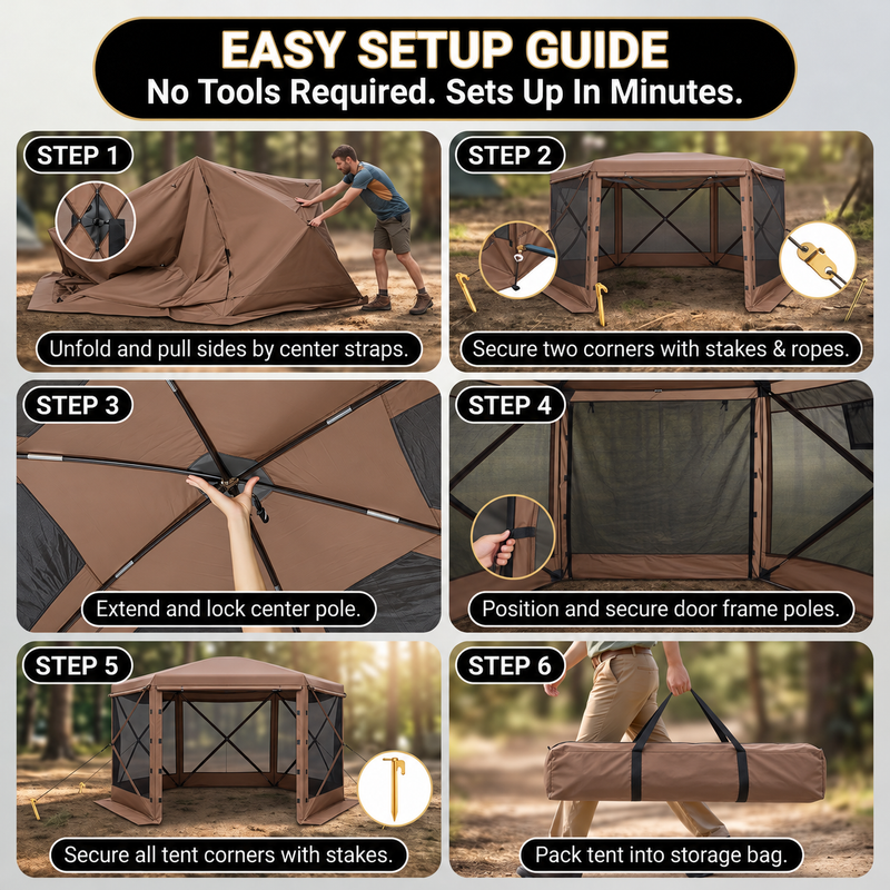 10x10 Pop-Up Screen Tent Gazebo – 4 & 6-Sided Mesh Shelter with Carry Bag - 8