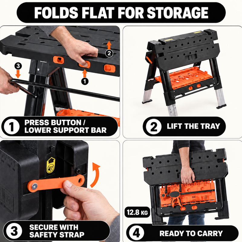 Portable Workbench & Folding Sawhorse – 2-in-1 Work Table - 8