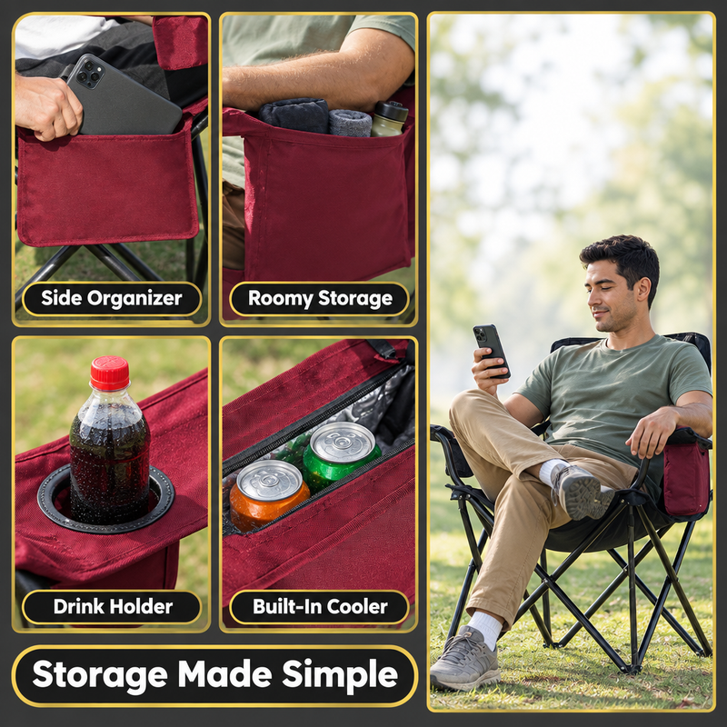 Heavy Duty Camping Chair with Cooler Storage – Single or Twin Pack - 8