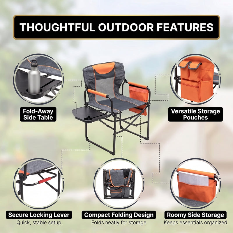 Camping Directors Chair, Heavy Duty,Oversized Portable Folding Chair with Side Table, Pocket for Beach, Fishing,Trip,Picnic,Lawn Blue - 8