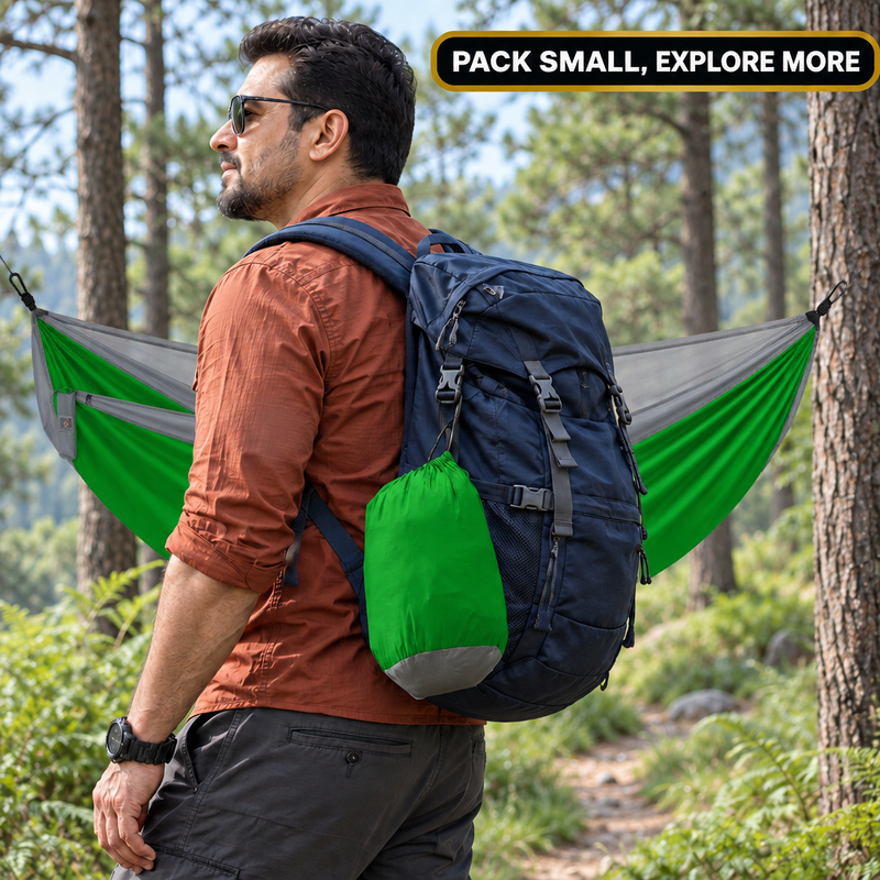 DOUBLE CAMPING HAMMOCK WITH REVERSIBLE BUG NET – 2 PERSON, 660 LB - 8