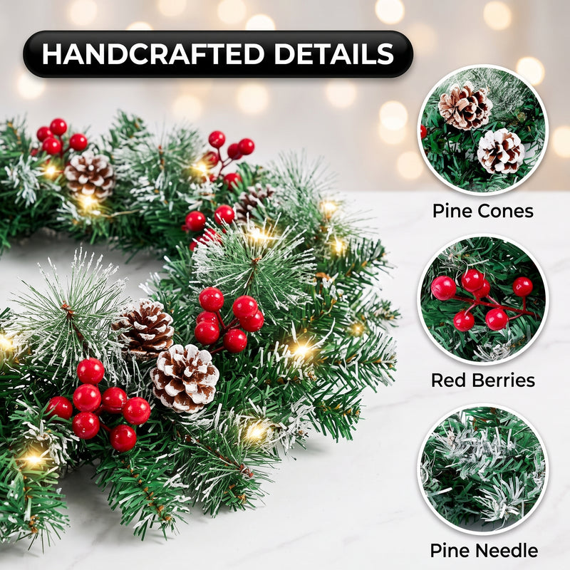 CHRISTMAS GARLAND WITH LIGHTS – PRE-LIT HOLIDAY GREENERY - 8