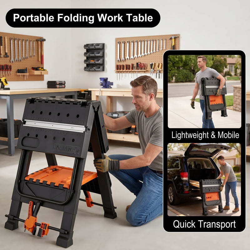 Portable Workbench & Folding Sawhorse – 2-in-1 Work Table - 8