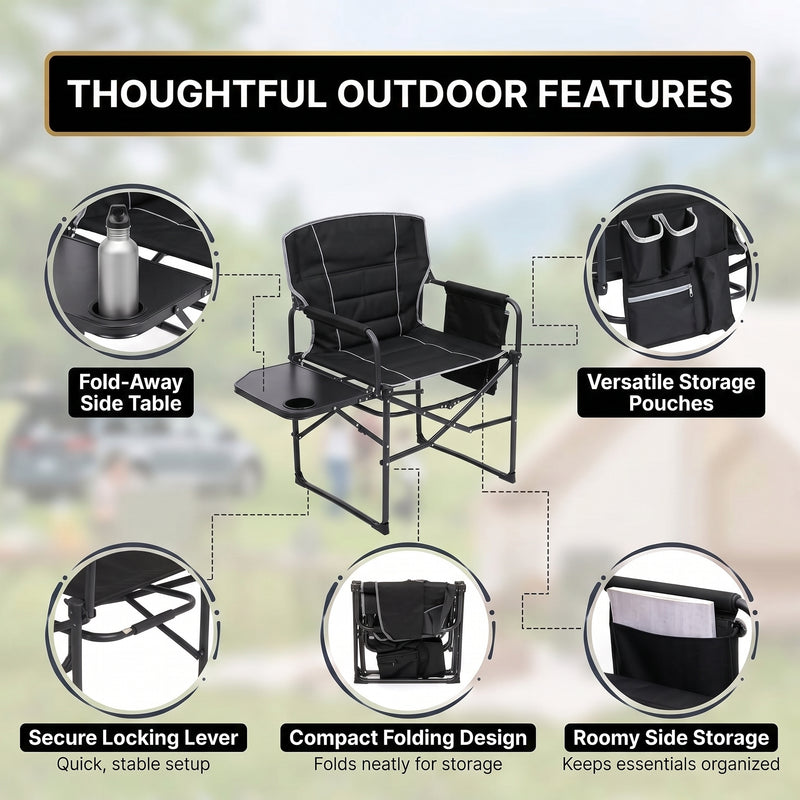Camping Directors Chair, Heavy Duty,Oversized Portable Folding Chair with Side Table, Pocket for Beach, Fishing,Trip,Picnic,Lawn Blue - 8