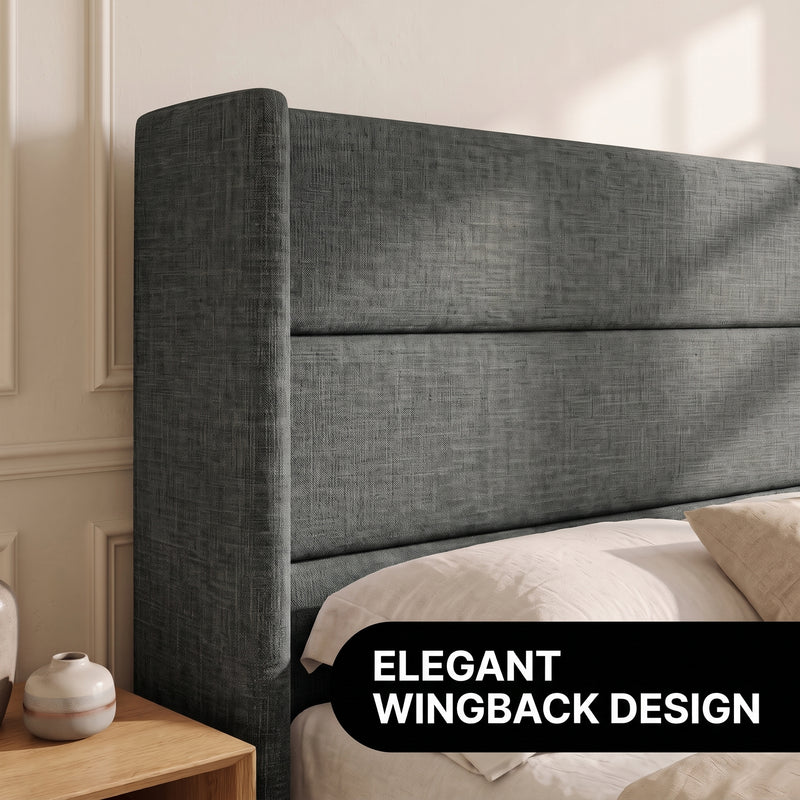Lift-Up Storage Bed Frame with Upholstered Wingback Headboard - 8