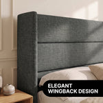 Lift-Up Storage Bed Frame with Upholstered Wingback Headboard - 8