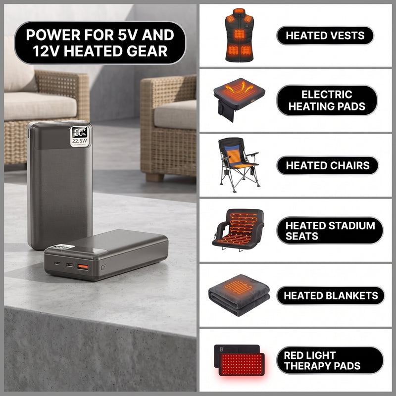 15,000–20,000MAH 5V/2A USB BATTERY PACK – RECHARGEABLE POWER BANK FOR HEATED CAMPING CHAIRS & BLANKETS - 8