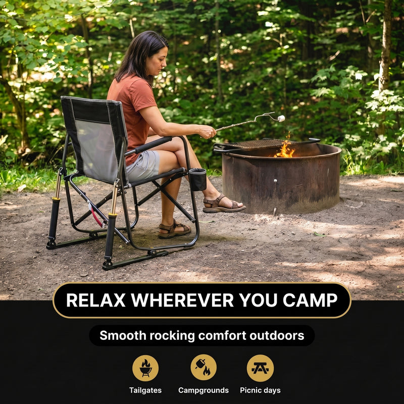 ROCKING CAMPING CHAIR – FOLD-FLAT CHAIR WITH CUP HOLDER - 8