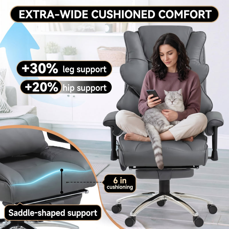 Executive Office Chair with Heat and Massage – High Back Reclining PU Leather Desk Chair with Footrest - 8