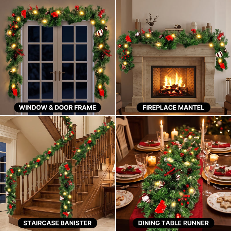CHRISTMAS GARLAND WITH LIGHTS – PRE-LIT HOLIDAY GREENERY - 8
