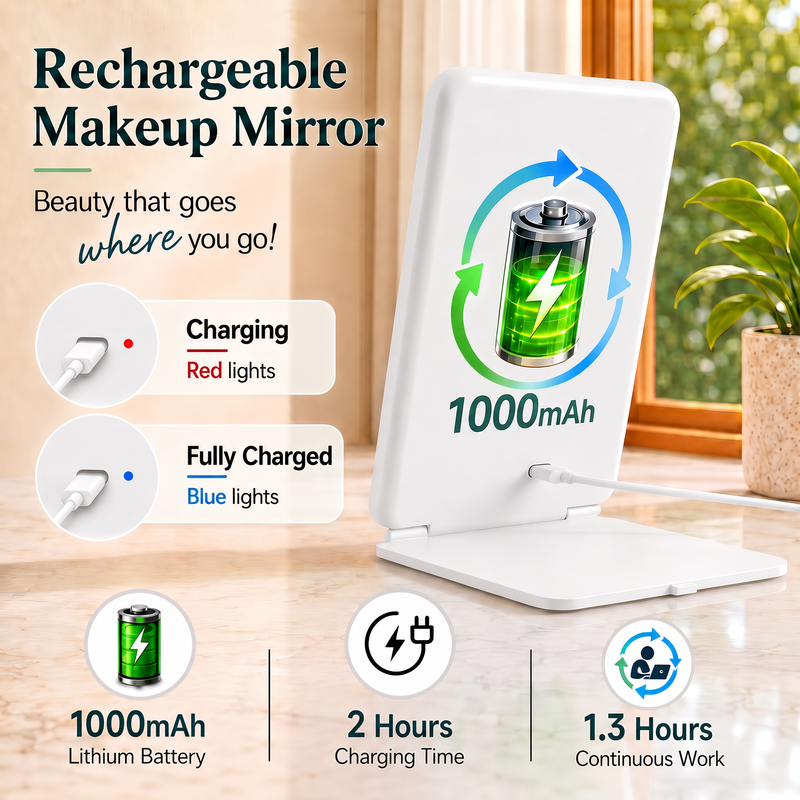 Portable LED Makeup Mirror – Rechargeable, Adjustable Brightness, Compact & Travel-Friendly - 8