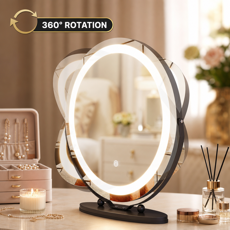 LED Vanity Mirror with Halo Lights – Dimmable, Touch Control, 360° Rotation - 8