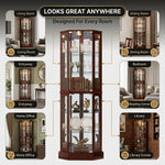 Lighted Corner Curio Cabinet – Wooden Display Cabinet with Glass Doors & Adjustable Shelves - 8
