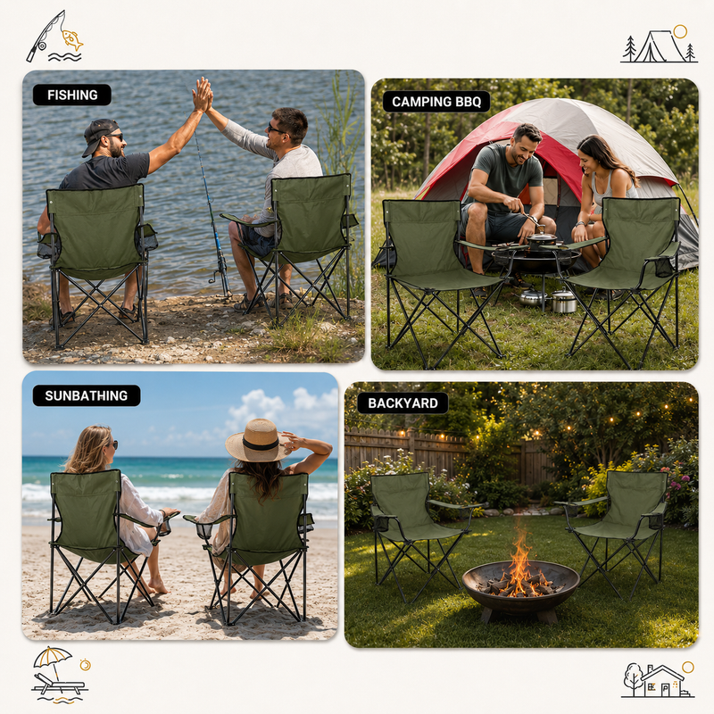 2 Pack Folding Camping Chairs with Cup Holders & Carry Bags - 8