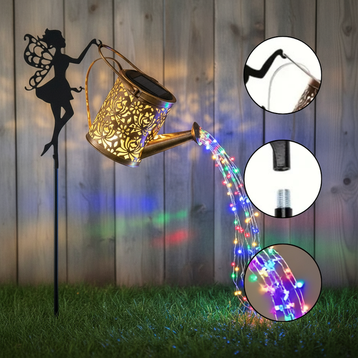 Outdoor Solar Watering Can with Lights Garden Decor Large Solar Powered Lanterns Hanging Waterproof LED Decorative Retro Metal Kettle String Lights for Table Yard Pathway Walkway Gardening Gifts