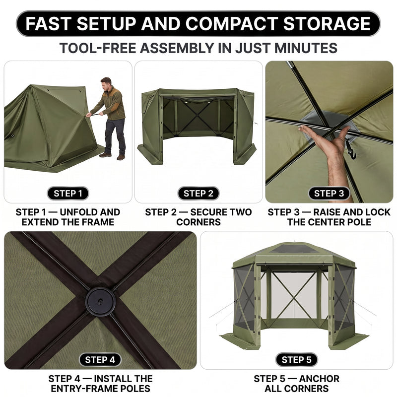 15x15 Pop-Up Gazebo Screen Tent – Large Outdoor Screen House with Mesh Walls & Carry Bag - 8