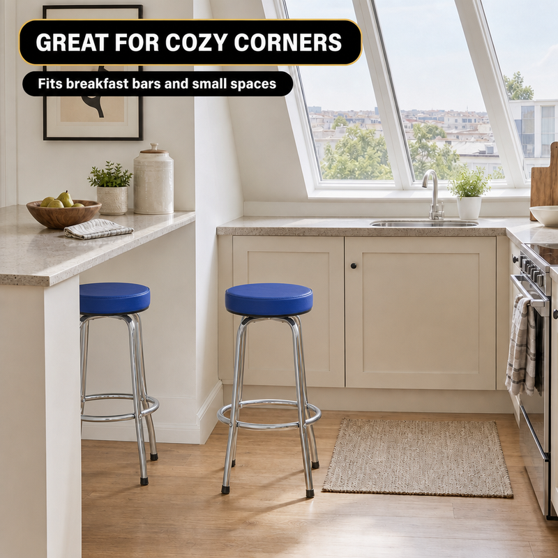 Swivel Bar Stool for Garage & Shop - Backless Counter Stool with Padded Seat, Workbench Stool for Workshop, Single Bar Stool with Chrome Legs - 8