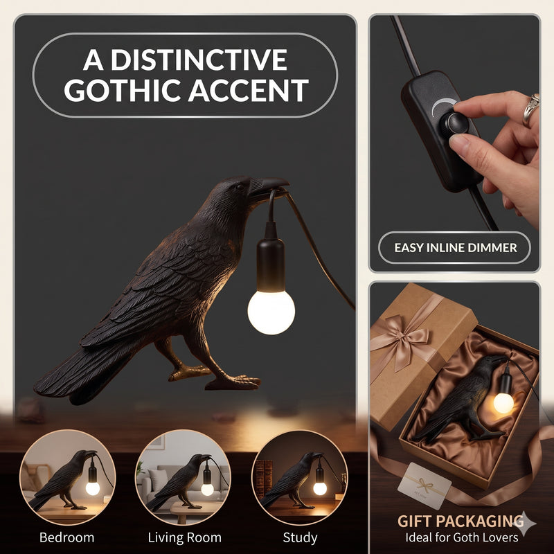 Gothic Raven Lamp – Dark Academia Table Light - 8
