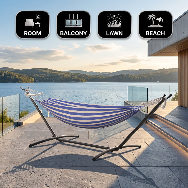Double Hammock with Stand – Portable, Adjustable & 600lb Capacity for Indoor & Outdoor - 8
